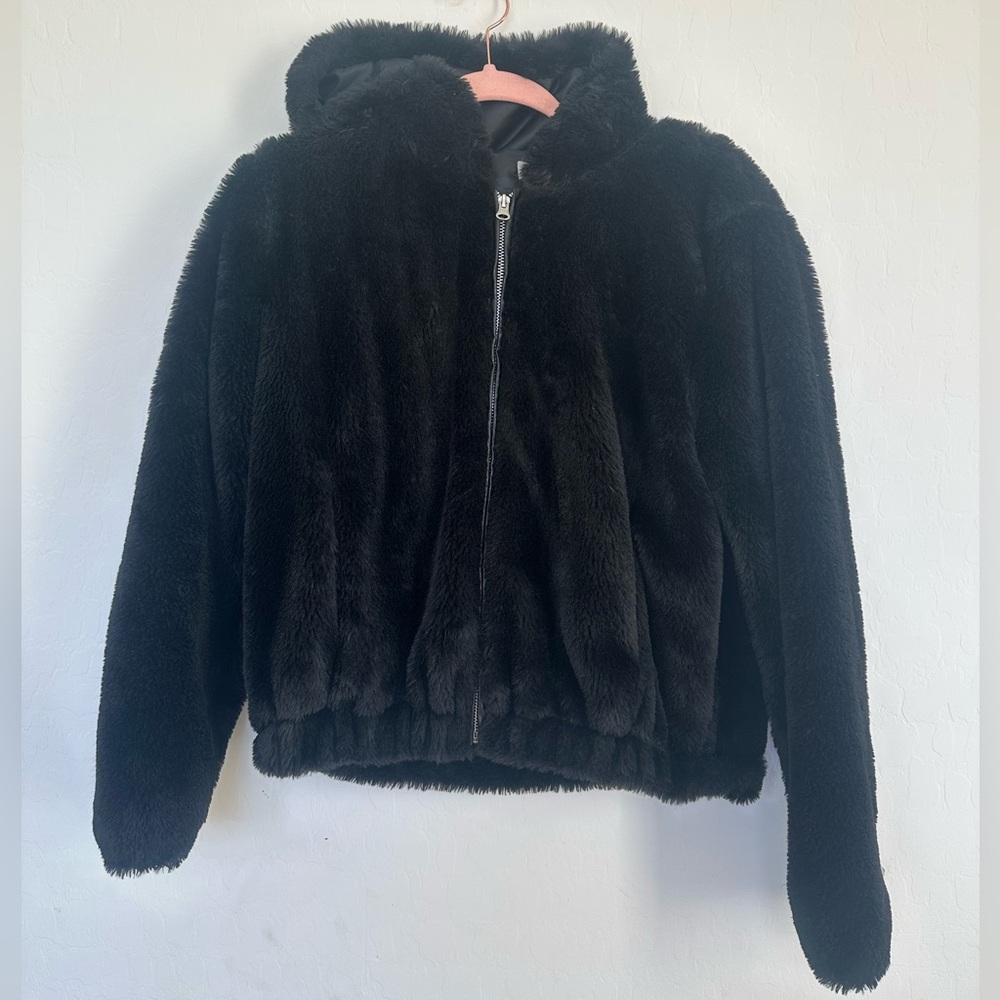 Cozy Black Faux Fur Hooded Jacket